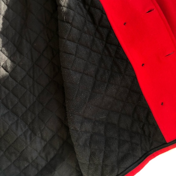 VTG Womens Johnson Woolen Mills WOOL Red Peacoat Jacket Sz L Blk Quilted Lining - Picture 12 of 13